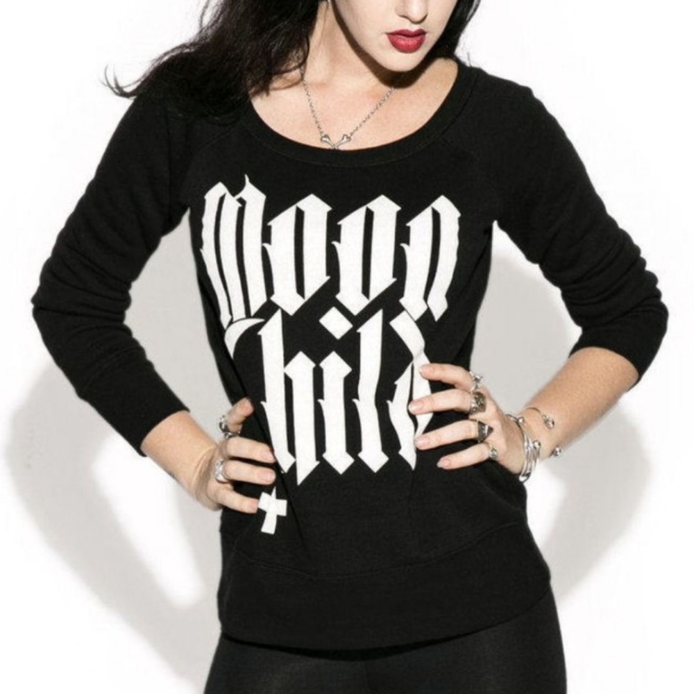 Black Craft Moon Child Witchy Graphic Sweatshirt Scoop Neck Pull Over Sweater